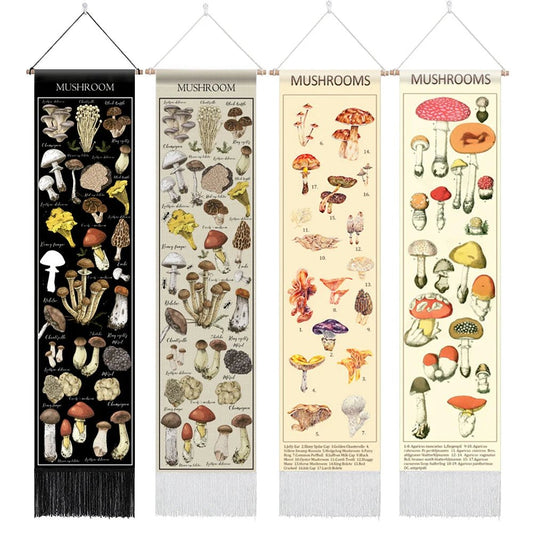 Botanical Mushroom And Floral Botanical  Illustrative Reference Chart Tapestry (SELECTION)-ALOE WINGS STORE