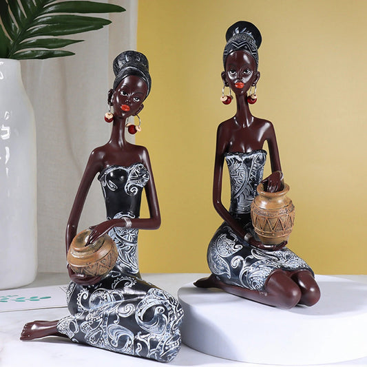 Bowl Holding African Tribal Lady Figurine [SELECTION]-ALOE WINGS STORE