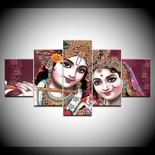 India God Radha Krishna 5 Pieces Canvas Wall Art-ALOE WINGS STORE