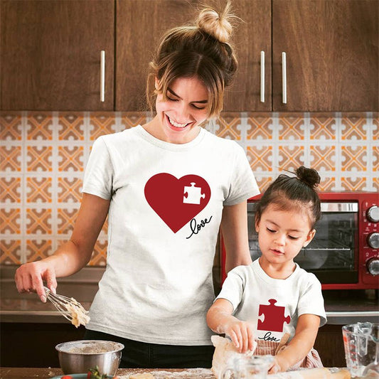 Love Heart Puzzle Design - Mother And Daughter Matching T-Shirt-ALOE WINGS STORE