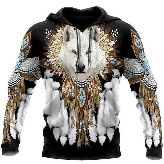 Native Indian 3D Wolves Hoodies Pullover selection