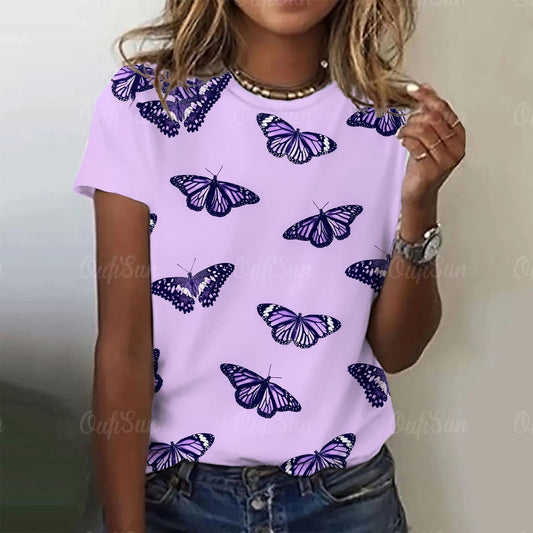 Pink Butterfly Ladies T-Shirt [SELECTION]-ALOE WINGS STORE