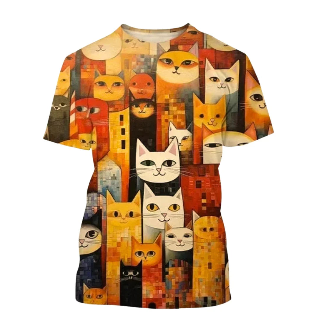 2.Funny Cute Cat 3D Print T-Shirt - Unisex Harajuku Streetwear, Summer Casual Top, Breathable & Quick Dry