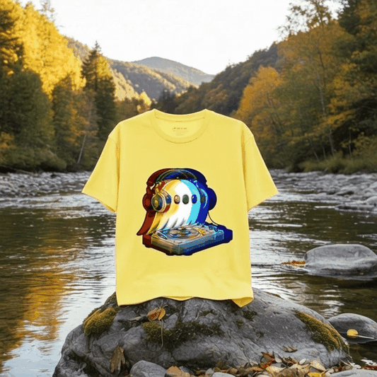 3.Ghost DJ Optical Illusion T-Shirt – Trippy EDM Rave Halloween Tee for House Music Lovers