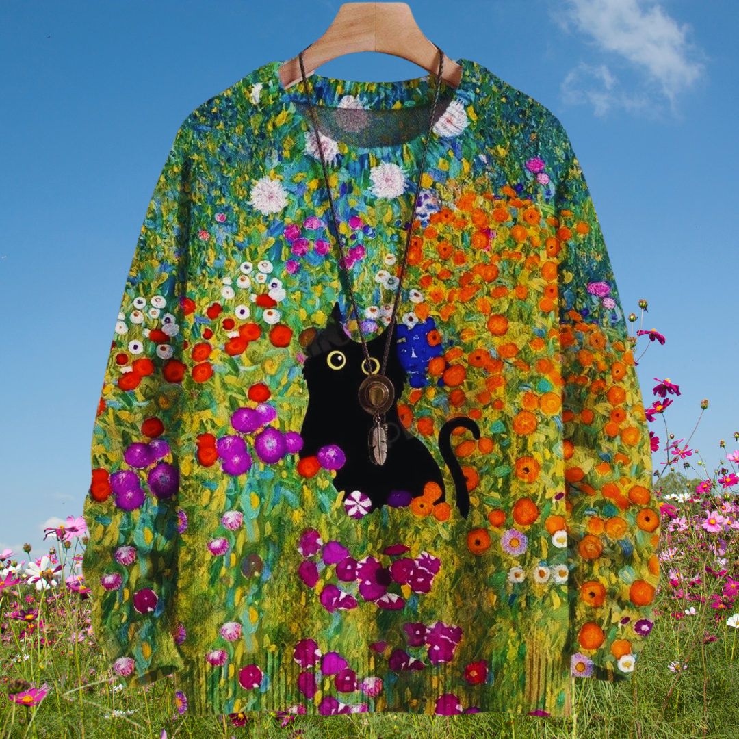 Unisex Casual Sweater with 3D Cat Oil Painting Designs - ALOE WINGS STORE