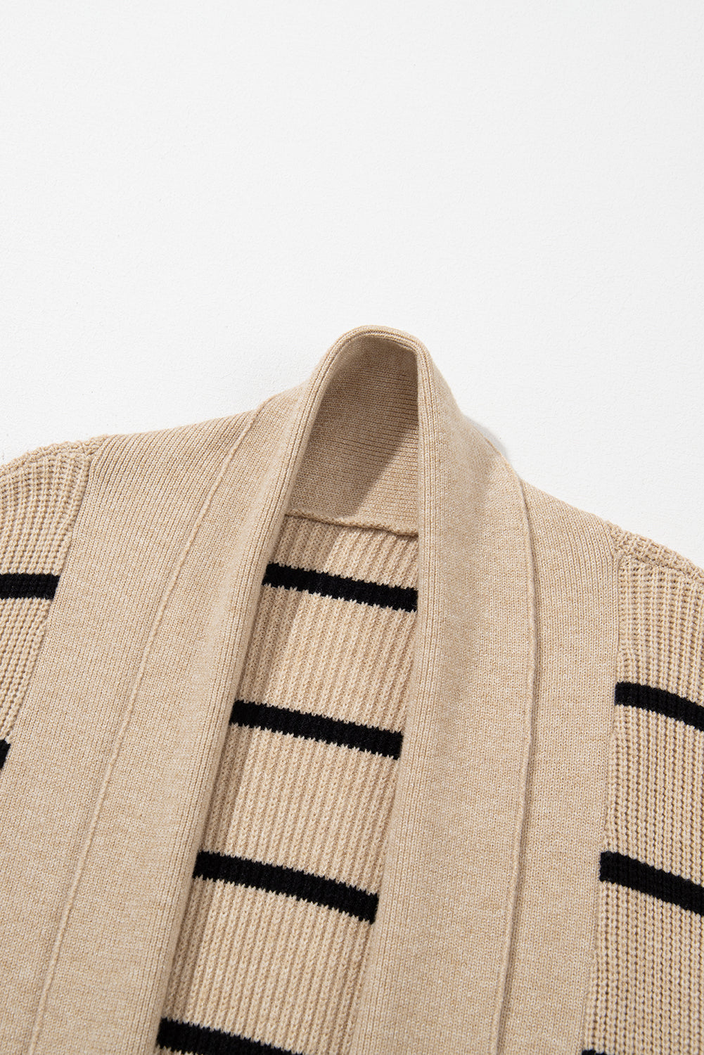 Black Striped Shawl Collar Open Cardigan with Pockets - ALOE WINGS STORE