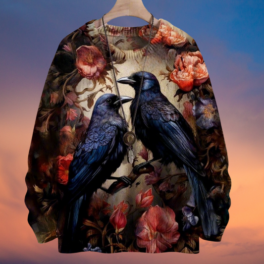 Halloween Raven and Floral 3D Printed Knitted Sweater SELECTION – Unisex  Casual Pullover - Ltd Time Only!