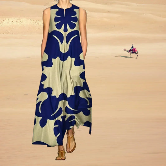Bohemian Printed Maxi Dress with Pockets - Loose Ankle-Length Summer A-Line Dress for Women COLLECTION