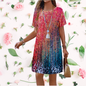 Pink Blue Gradient Print Dress – Casual O-Neck Summer Dress