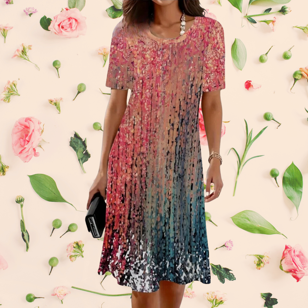 Pink Rose Gradient Mini Dress – Casual Floral Design