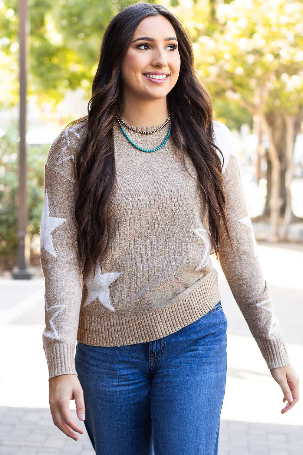 Khaki Stardust Drop Shoulder Sweater - ALOE WINGS STORE