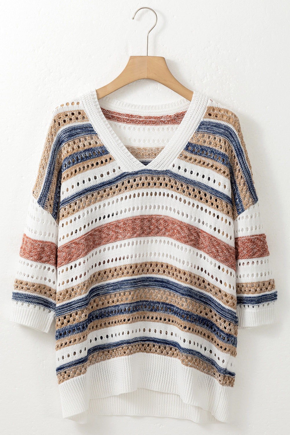 Half Sleeve Multicolour Striped Sweater with Cutouts - ALOE WINGS STORE