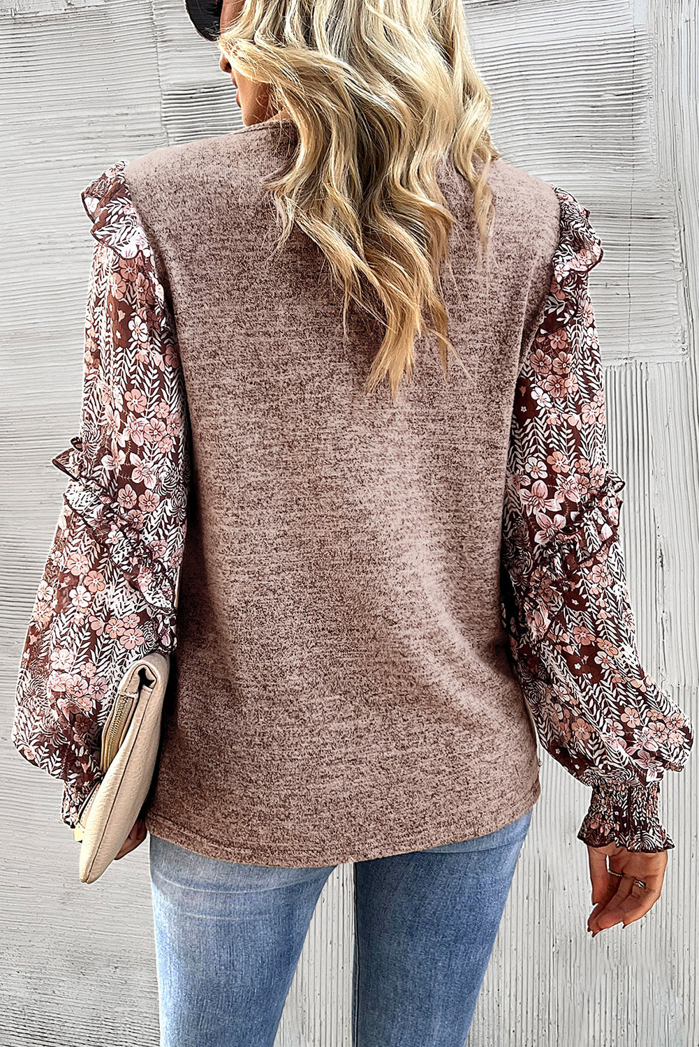 Chestnut Tiered Ruffle Blouse with Floral Sleeves - ALOE WINGS STORE