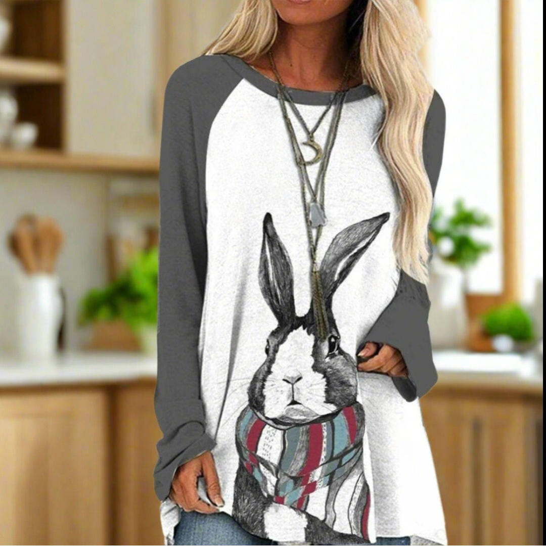 Kawaii Anime Cat & Rabbit 3D Print Long Sleeve Tunic Top for Women - ALOE WINGS STORE