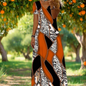 Orange and Black Mixed Print Maxi Dress – V-Neck Sleeveless Boho Dress