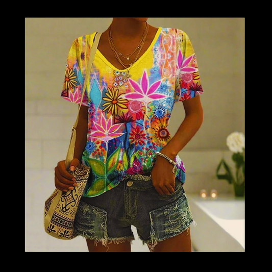 Vintage-Inspired Ombre Floral T-Shirts – Women’s Short Sleeve Oversized Summer Tops