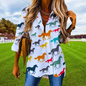 Horse Print Blouses for Women – Loose Fit Long Sleeve Casual Shirts | Spring, Autumn Office Chic Top with Button Front | Animal Print Polyester Tunics