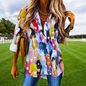 Horse Print Blouses for Women – Loose Fit Long Sleeve Casual Shirts | Spring, Autumn Office Chic Top with Button Front | Animal Print Polyester Tunics