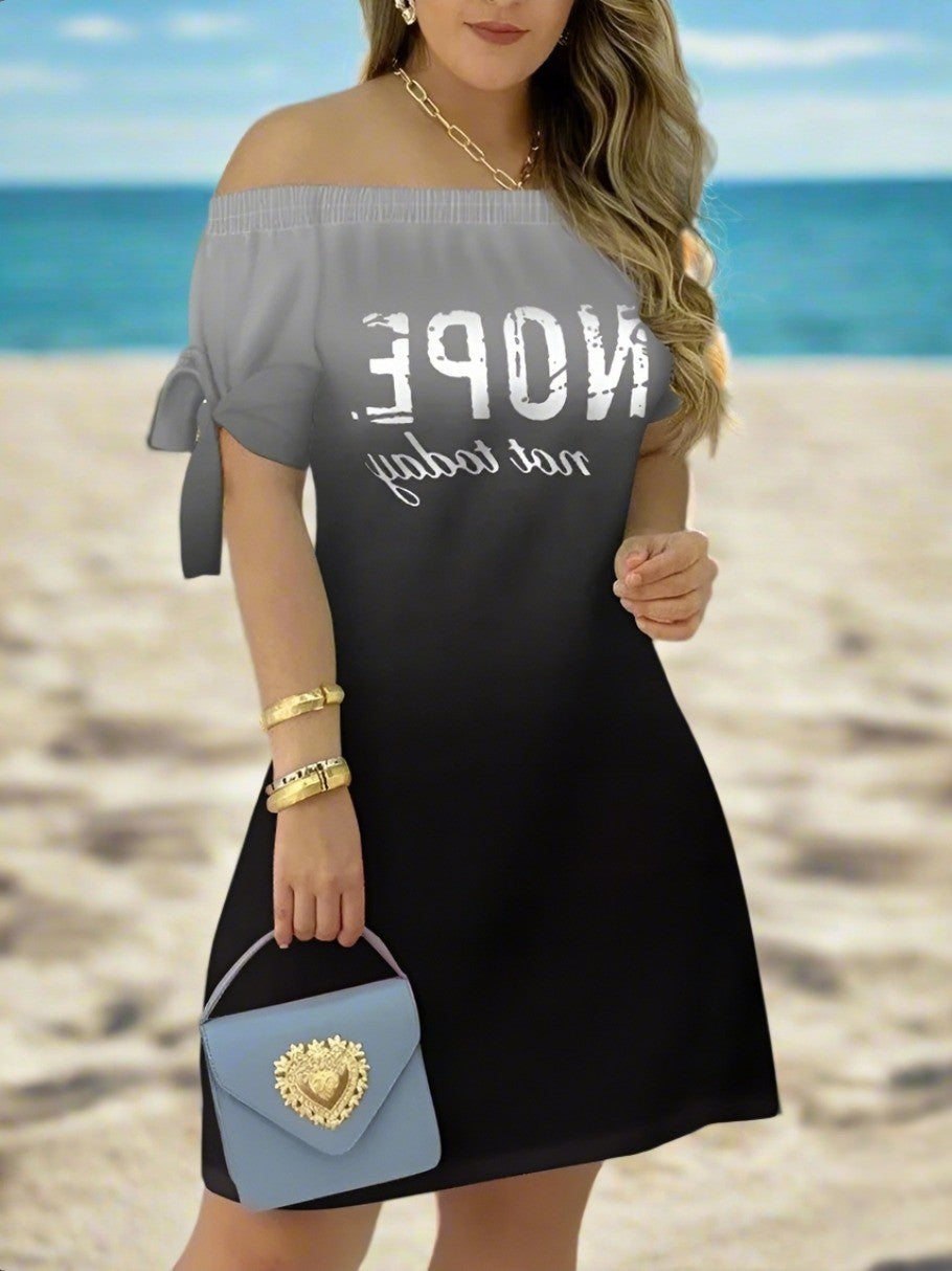 Women's Off-Shoulder Mini Dress – Casual Summer Short Sleeve Dress with Bow Detail | Elegant Relaxed Fit Party Outfit (Sizes up to 3XL)
