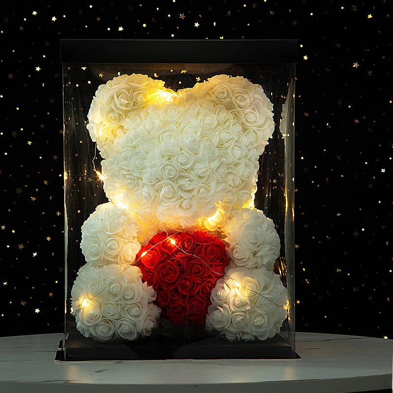 25 & 40cm Rose Teddy Bear With LED Lights In A Clear Box Selection-ALOE WINGS STORE