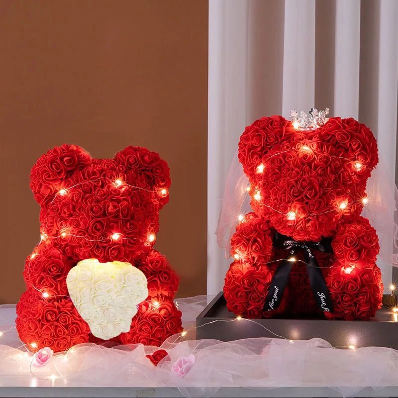 25 & 40cm Rose Teddy Bear With LED Lights In A Clear Box Selection - ALOE WINGS STORE