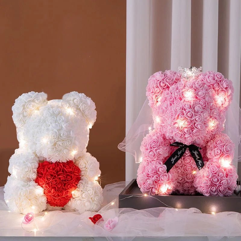 25 & 40cm Rose Teddy Bear With LED Lights In A Clear Box Selection - ALOE WINGS STORE