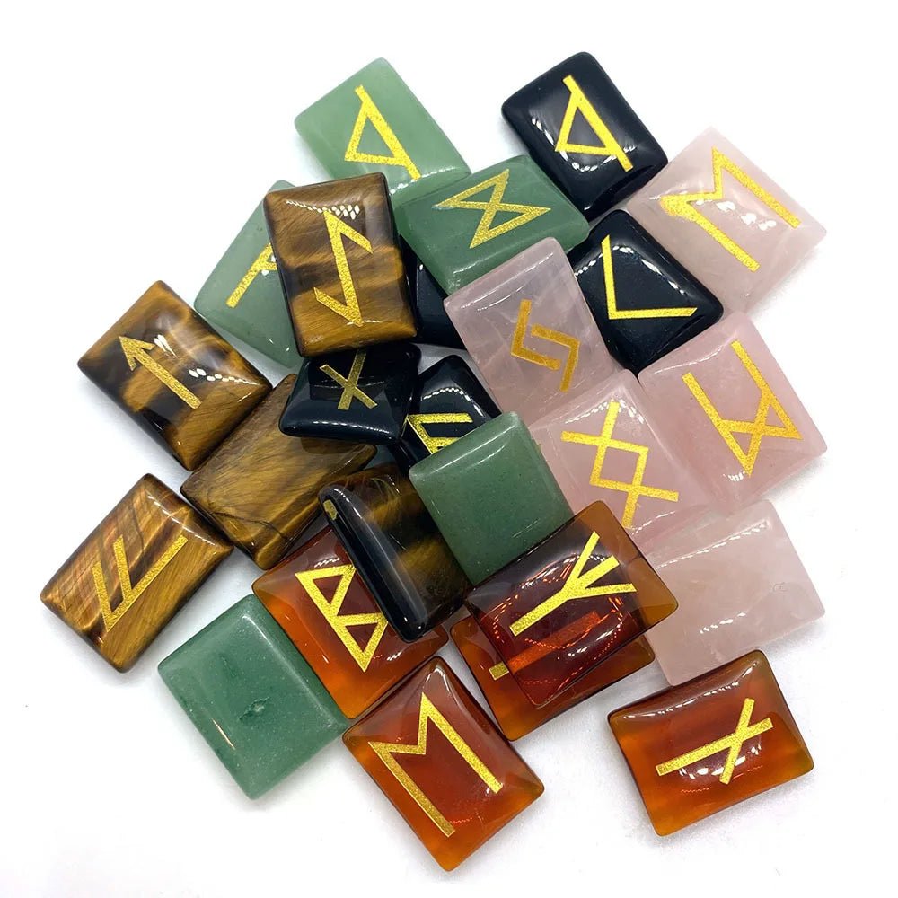 25 Healing Crystals Stone Viking Runes Set SELECTION-ALOE WINGS STORE