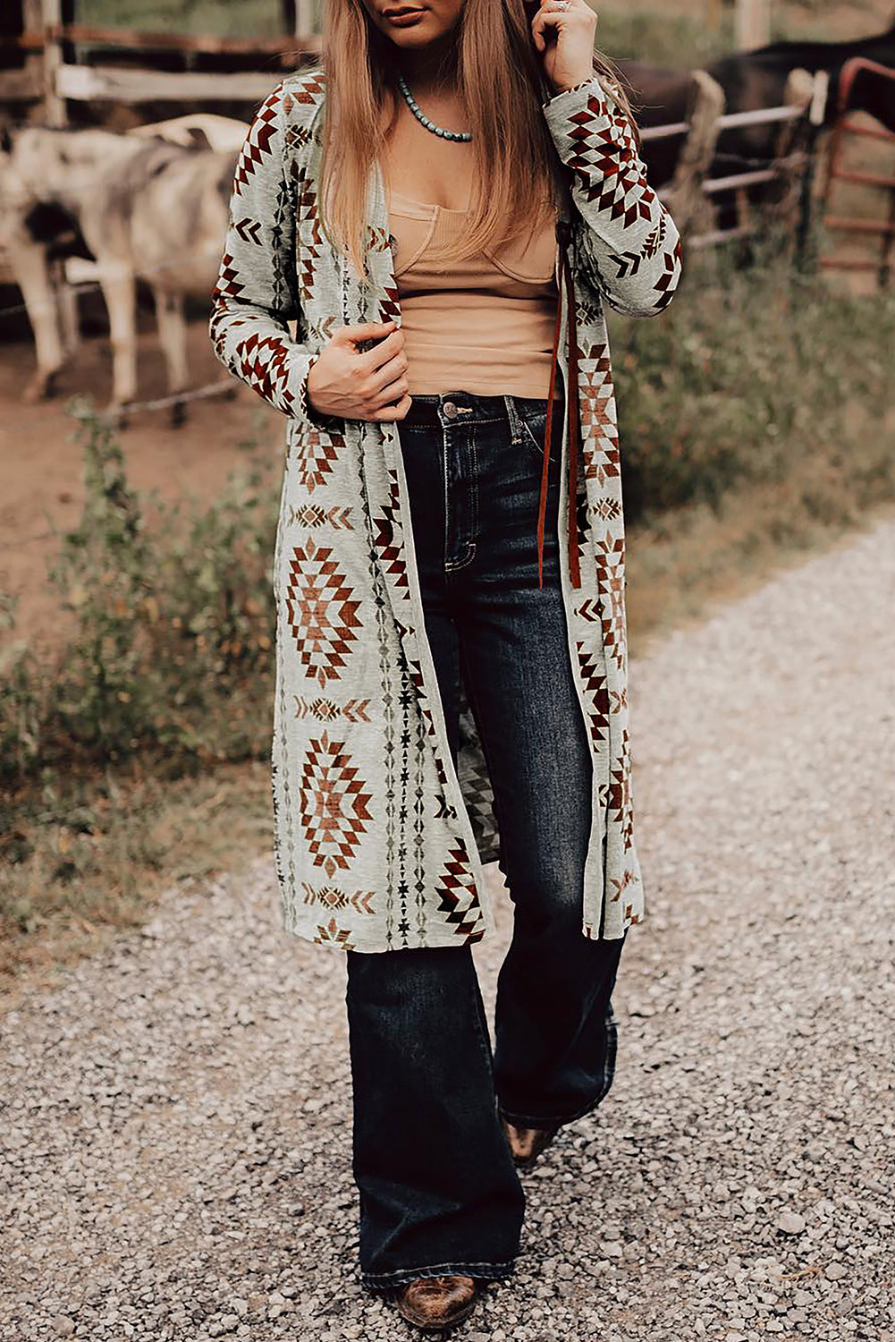 Cozy Western-Style Cardigan with Aztec Pattern - ALOE WINGS STORE