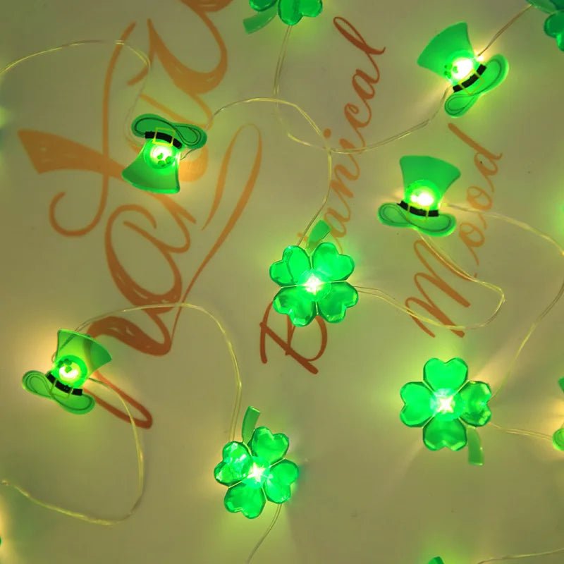 2m (20 LED) St Patrick Clover Leaf & Boxer Hat Green Lights Selection-ALOE WINGS STORE