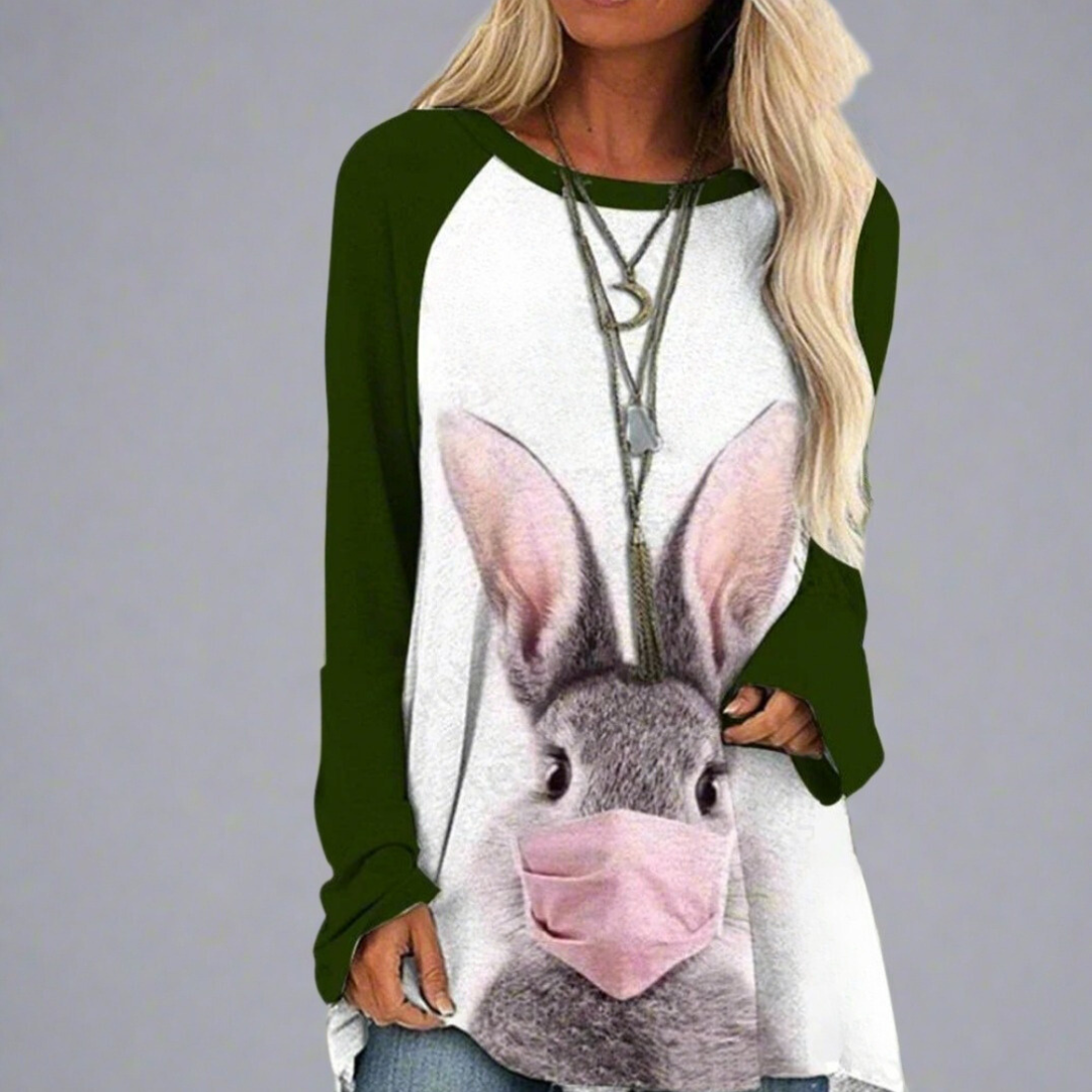 Kawaii Anime Cat & Rabbit 3D Print Long Sleeve Tunic Top for Women - ALOE WINGS STORE