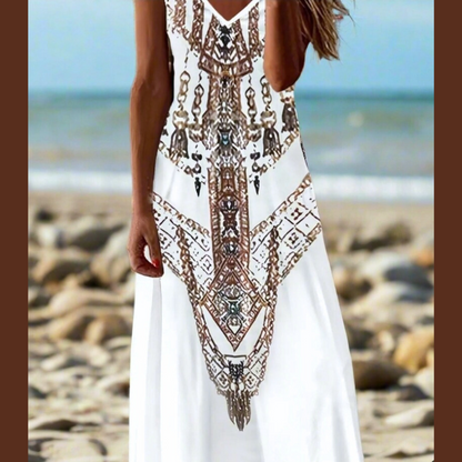Women's Bohemian Marble Print Maxi Dresses – Sleeveless Loose A-Line Beach Resort Dresses