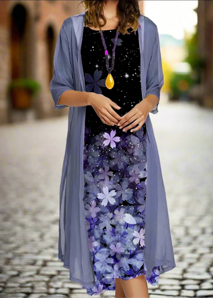 Fresh Bloom Two-Piece Set: Floral Long Dress for Spring & Summer
