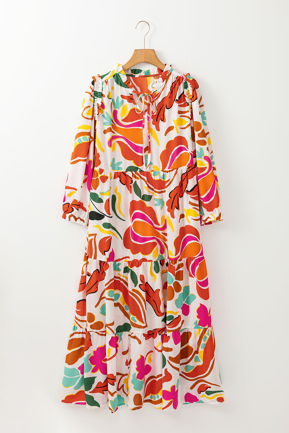 Orange Floral Split V-Neck Tiered Maxi Dress - ALOE WINGS STORE