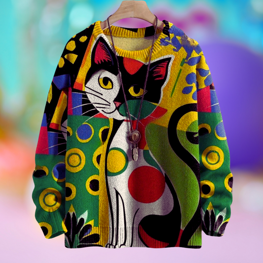 Chic & Adorable Artistic Cat Sweater Collection