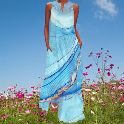Boho Retro V-Neck Sleeveless Maxi Dress – Artistic Summer Long Dress for Women