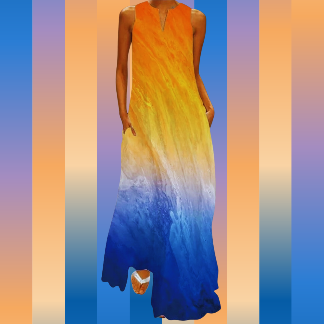 Bohemian Printed Maxi Dress with Pockets - Loose Ankle-Length Summer A-Line Dress for Women COLLECTION