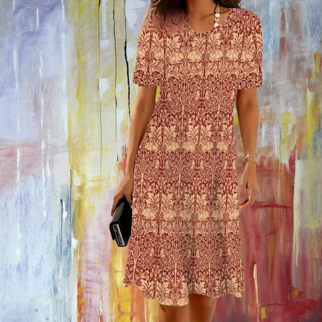 Red Tribal Pattern Mini Dress – Women’s Casual Summer Look