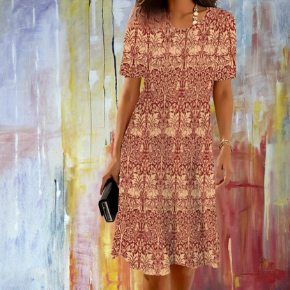 Red Tribal Pattern Mini Dress – Women’s Casual Summer Look