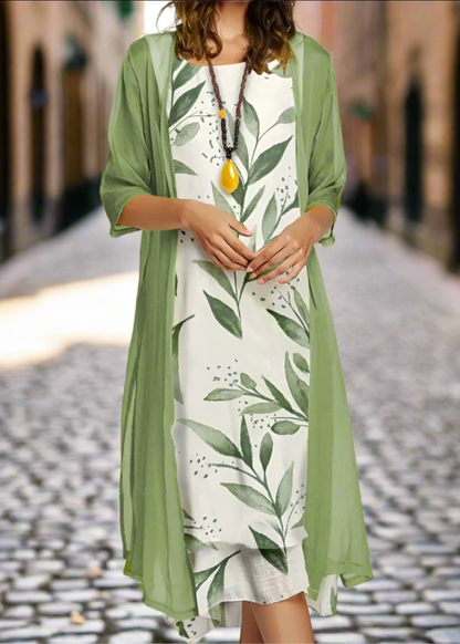 Fresh Bloom Two-Piece Set: Floral Long Dress for Spring & Summer