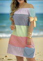 Women's Off-Shoulder Mini Dress – Casual Summer Short Sleeve Dress with Bow Detail | Elegant Relaxed Fit Party Outfit (Sizes up to 3XL)