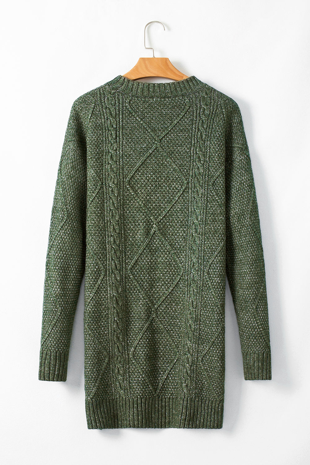 Mist Green Cable Knit Drop Shoulder Loose Fit Sweater Dress - ALOE WINGS STORE