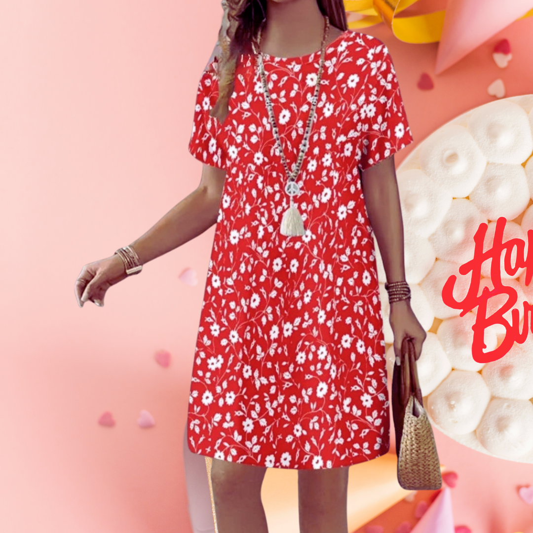 Red Floral Birthday Mini Dress – Casual Party Look