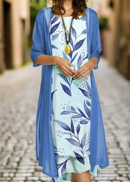 Fresh Bloom Two-Piece Set: Floral Long Dress for Spring & Summer