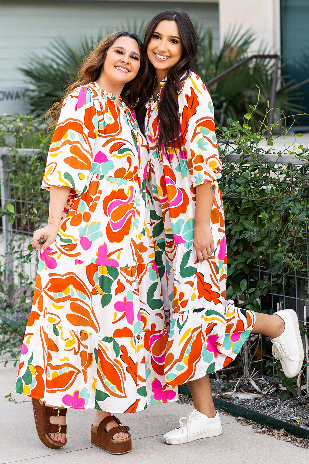 Orange Floral Split V-Neck Tiered Maxi Dress - ALOE WINGS STORE