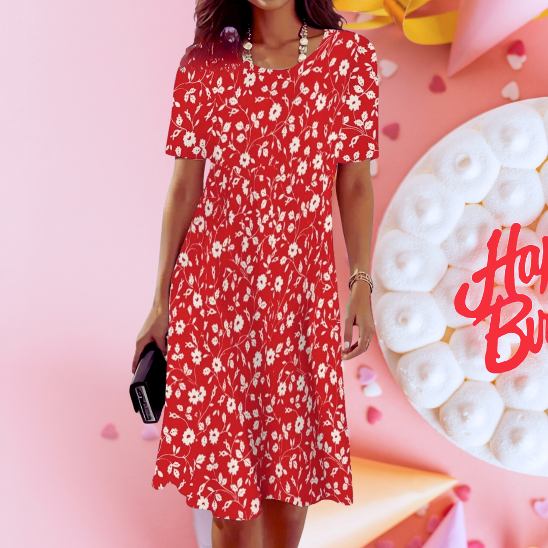 Red Tribal Pattern Mini Dress – Women’s Casual Summer Look