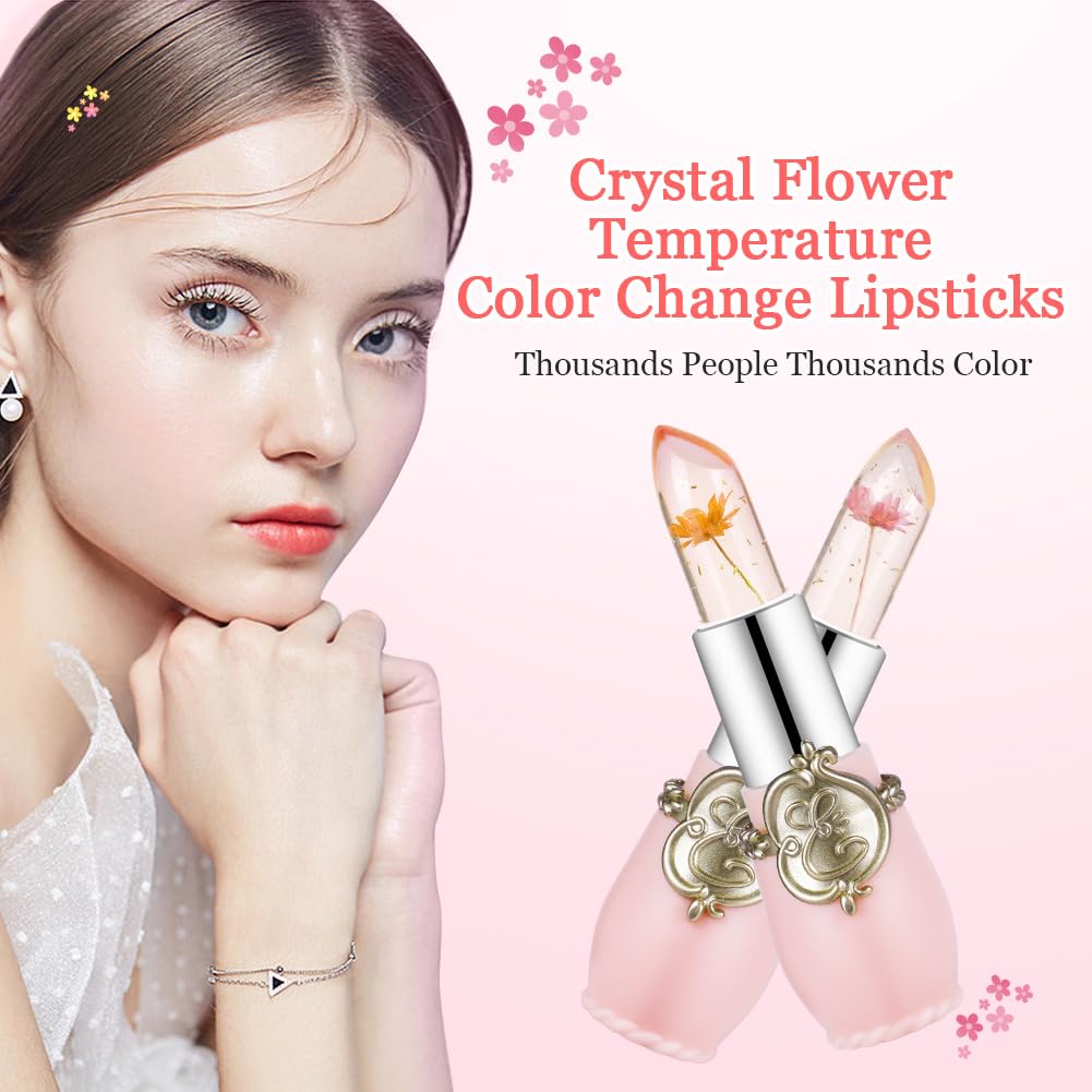 6Pcs/Box Crystal Clear Flower Jelly Lip Balm Lipstick Kits Temperature Colour Changing Lip Gloss Moisturizer Nourishing Lipstick-ALOE WINGS STORE