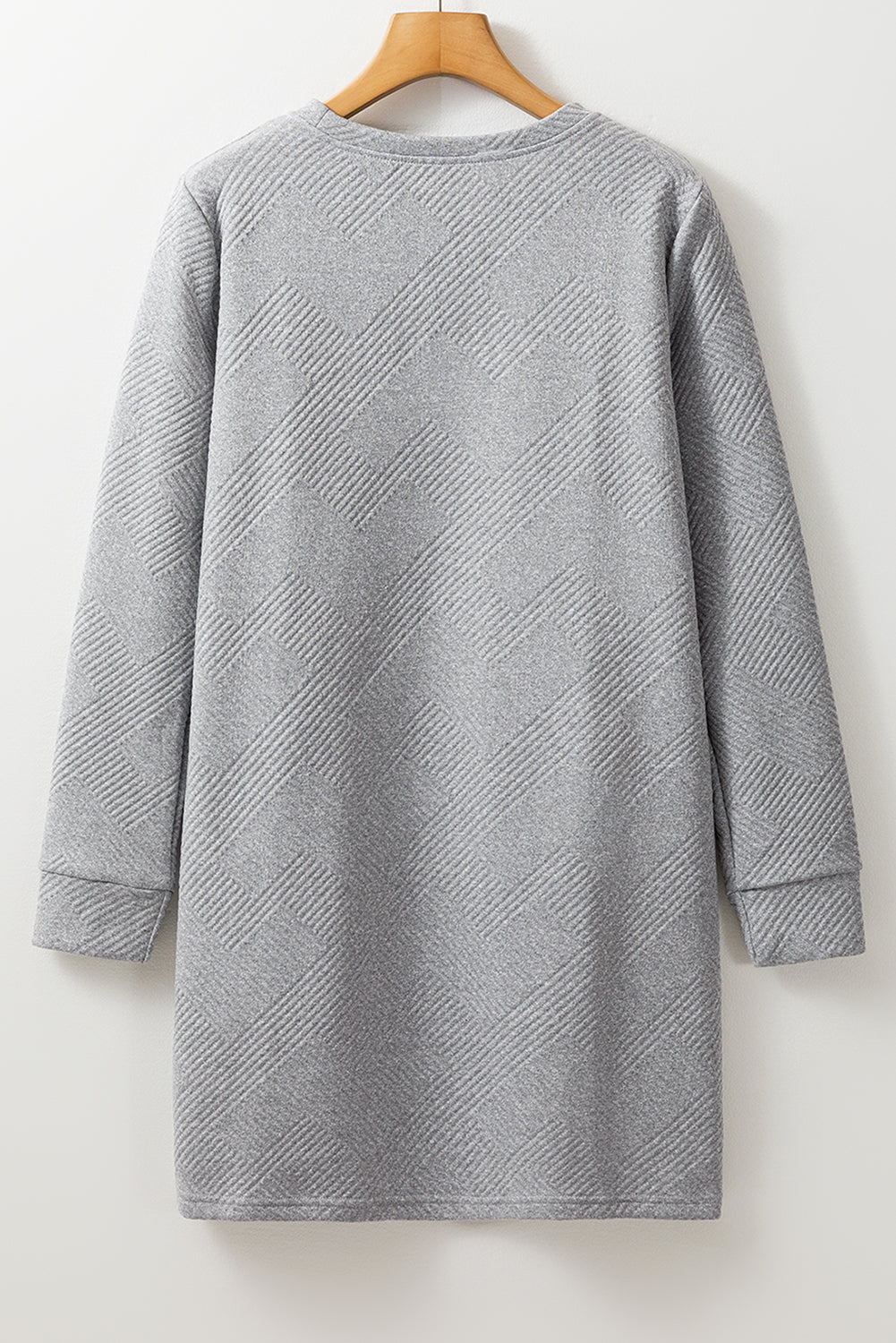 Gray Solid Color Textured Long Sleeve Shift Dress - ALOE WINGS STORE