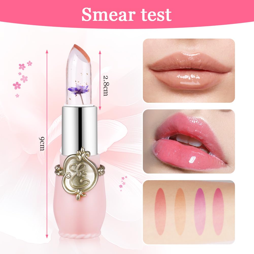 6Pcs/Box Crystal Clear Flower Jelly Lip Balm Lipstick Kits Temperature Colour Changing Lip Gloss Moisturizer Nourishing Lipstick-ALOE WINGS STORE