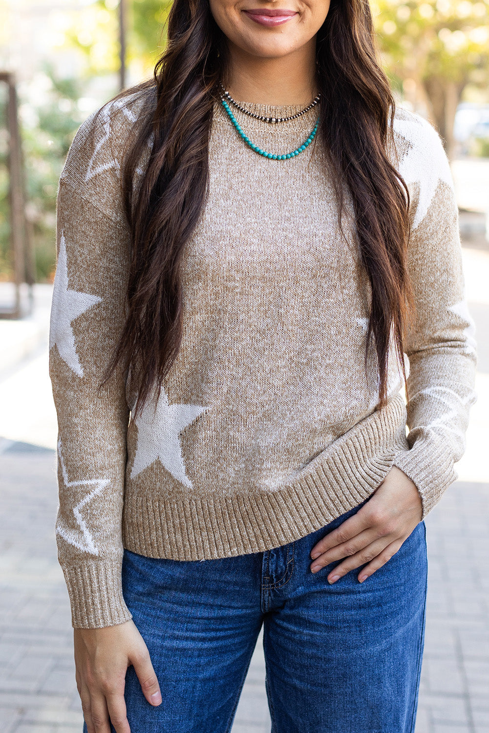 Khaki Stardust Drop Shoulder Sweater - ALOE WINGS STORE