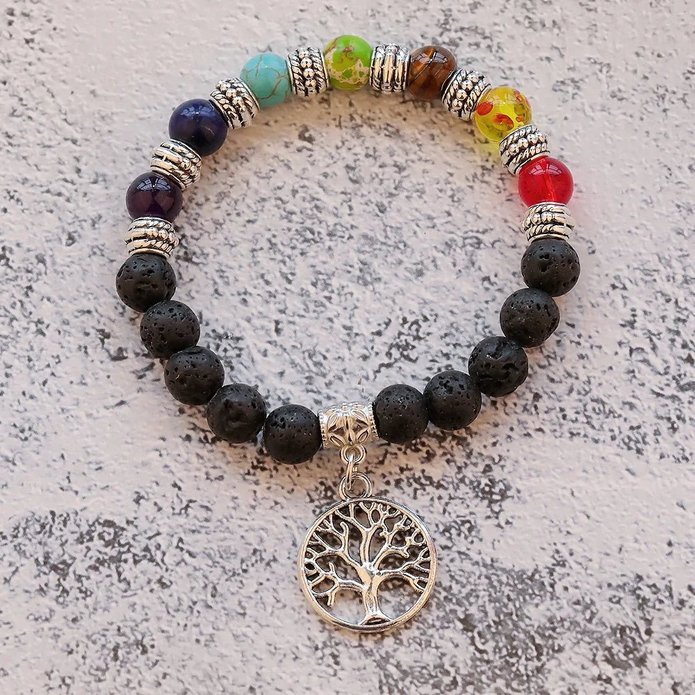 7 Chakra Healing Beaded Bracelet with Natural Lava Precious Stones [SELECTION]-ALOE WINGS STORE